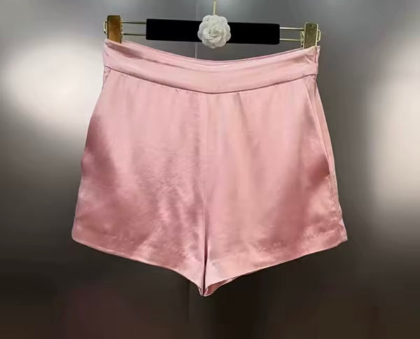 Women Sexy Pink Mesh Full Sleeve Two Piece Short Set