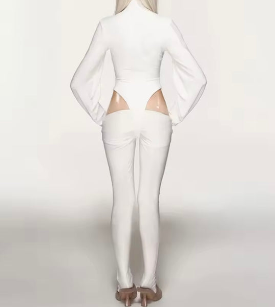 Women Choker Full Sleeve Fashion Bodysuit Two Piece Pant Set