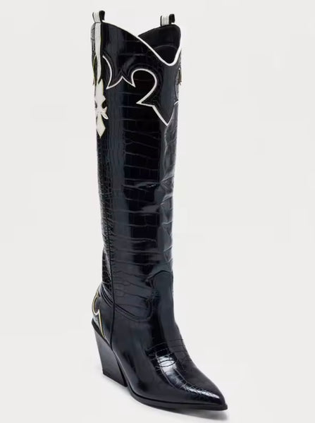 Women Faux Leather Knee High Fashion Western Boots
