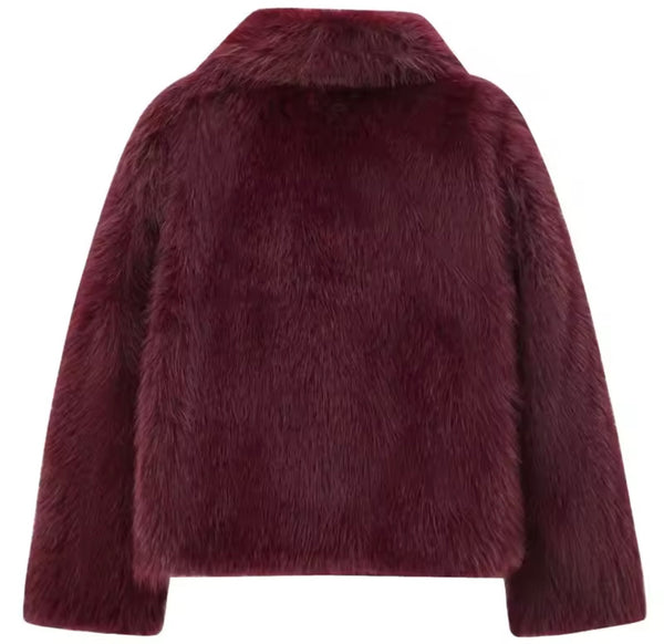 Women Color Fashion Faux Fur Warm Jacket