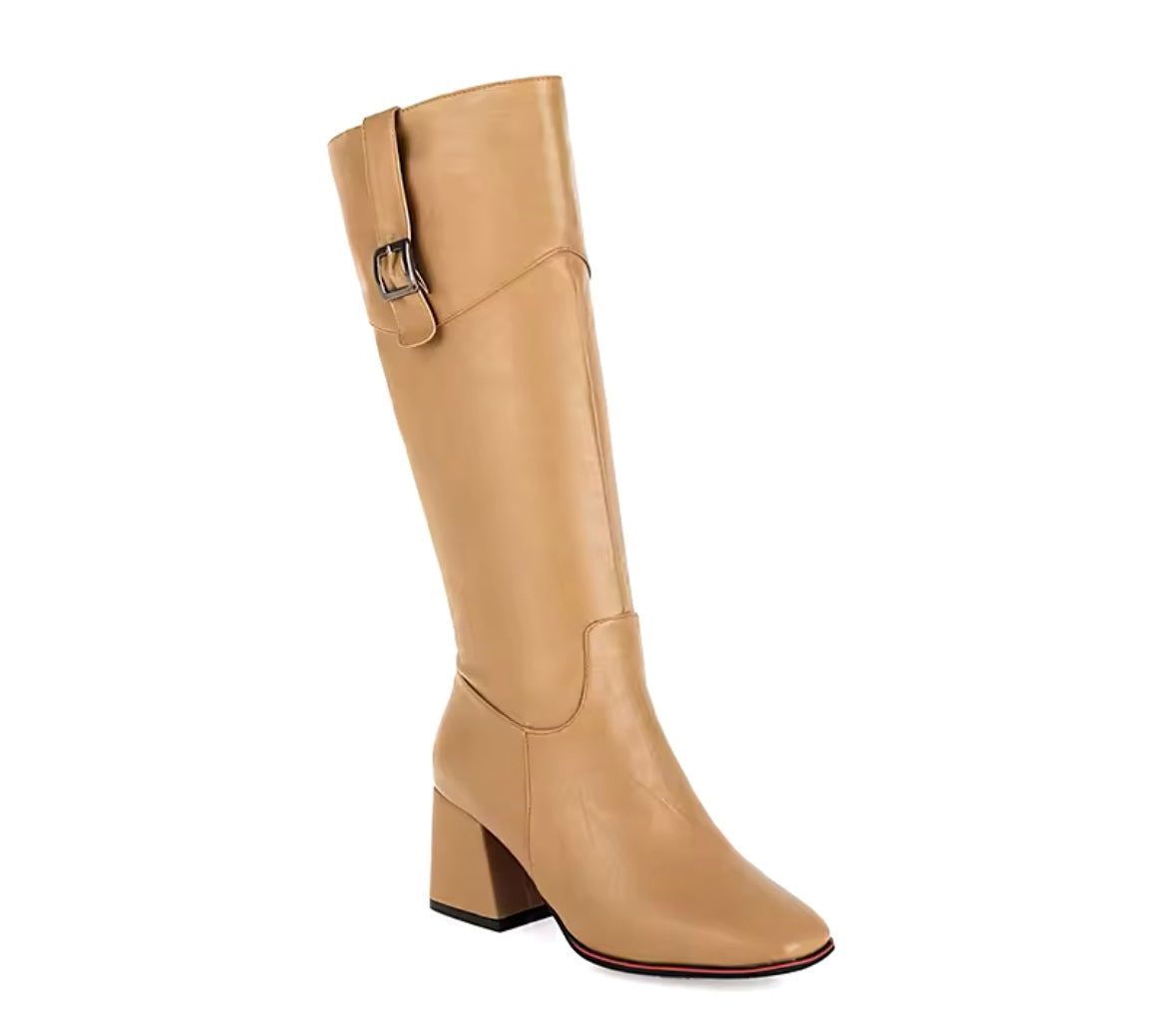 Women Color Fashion Faux Leather Buckled Knee High Boots