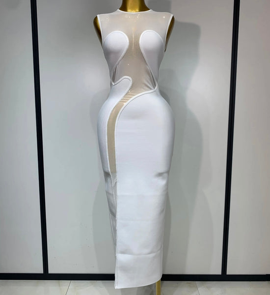 Women Sexy Solid Color Mesh Patchwork Sleeveless Maxi Dress