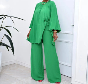 Women Solid Color Full Sleeve Two Piece Fashion Pant Set