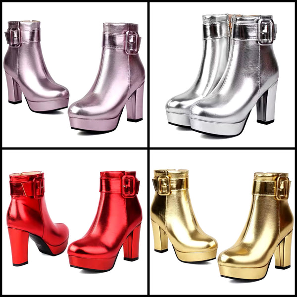 Women Fashion Metallic Platform Ankle Boots
