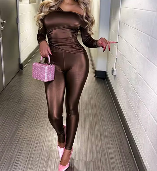 Women One Shoulder Full Sleeve Fashion Two Sleeve Pant Set