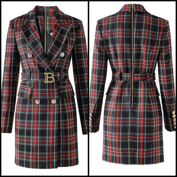 Women Sexy Fashion Plaid Blazer Dress