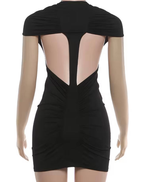 Women Sexy Open Back Short Sleeve Dress