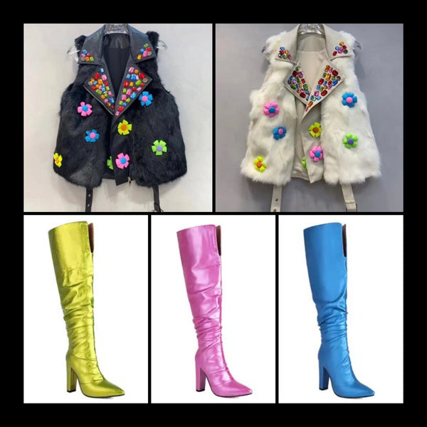 Women Pointed Toe Solid Color Fashion PU Knee High Boots