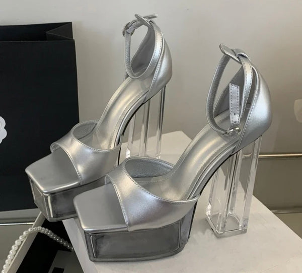 Women Fashion Transparent Platform High Heel Sandals