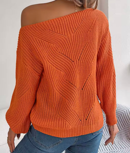 Women Color Off The Shoulder Full Sleeve Oversized Sweater Top
