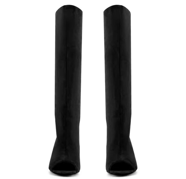 Women Color Open Toe Suede Knee High Boots