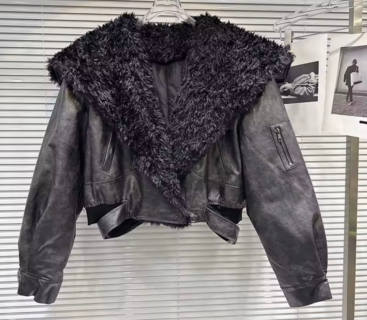 Women Fashion Color Faux Fur Leather Jacket