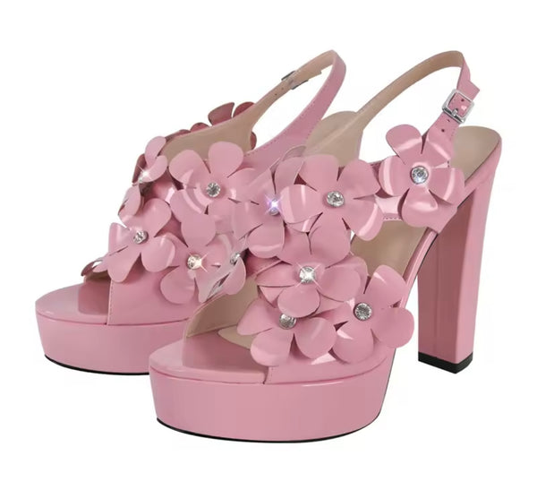 Women Fashion Floral High Heel Platform Ankle Strap Sandals