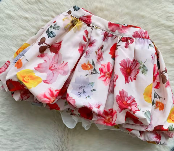 Women Sexy Colorful Floral Strapless Two Piece Skirt Set