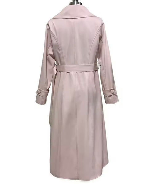 Women Fashion Pink Faux Leather Trench Jacket
