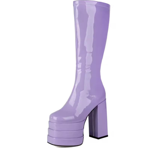 Women Color Platform Patent Leather Fashion High Heel Boots