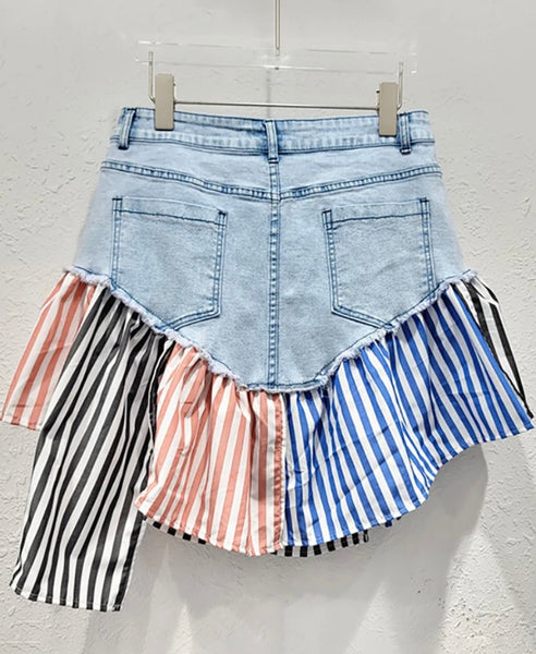 Women Fashion Color Striped Denim Skirt