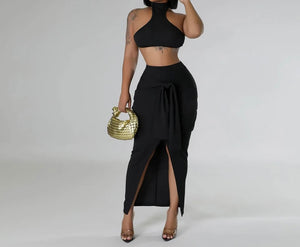 Women Sexy Halter Sleeveless Tie Up Two Piece Skirt Set