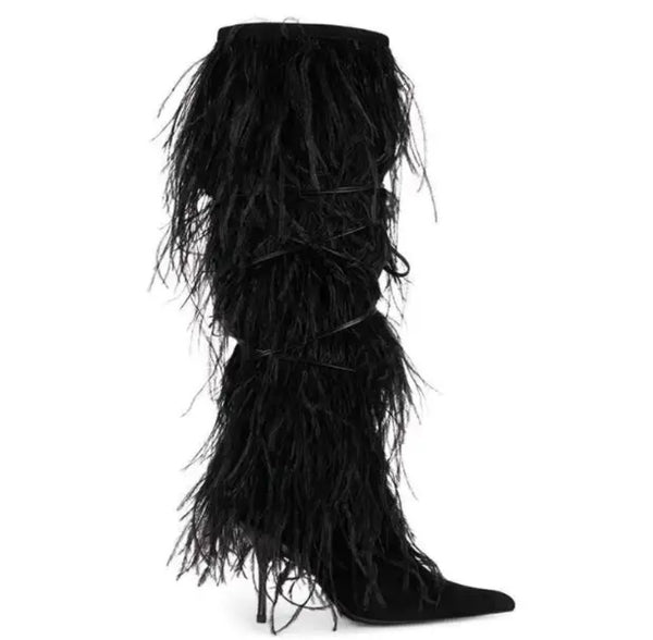 Women Fashion Suede Faux Fur Knee High Boots