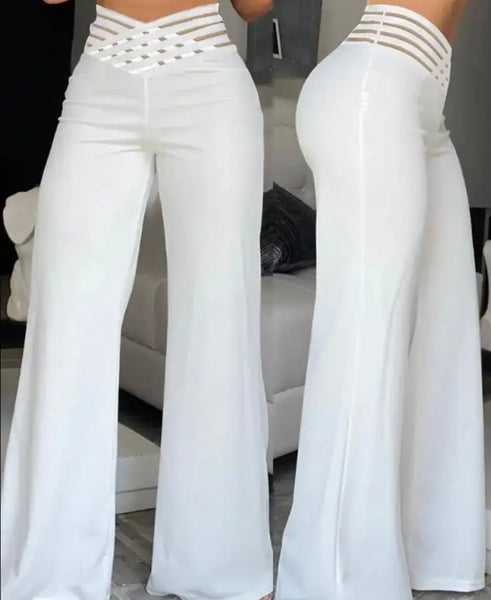 Women High Waisted Solid Color Wide Leg Pants