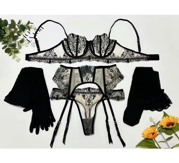Women Sexy Lace Mesh Lingerie Set