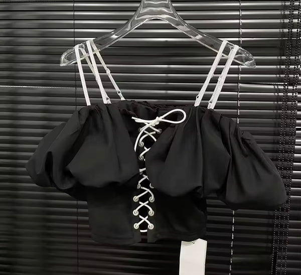 Women Sexy Lace Up Short Sleeve Two Piece Letter Print Short Set