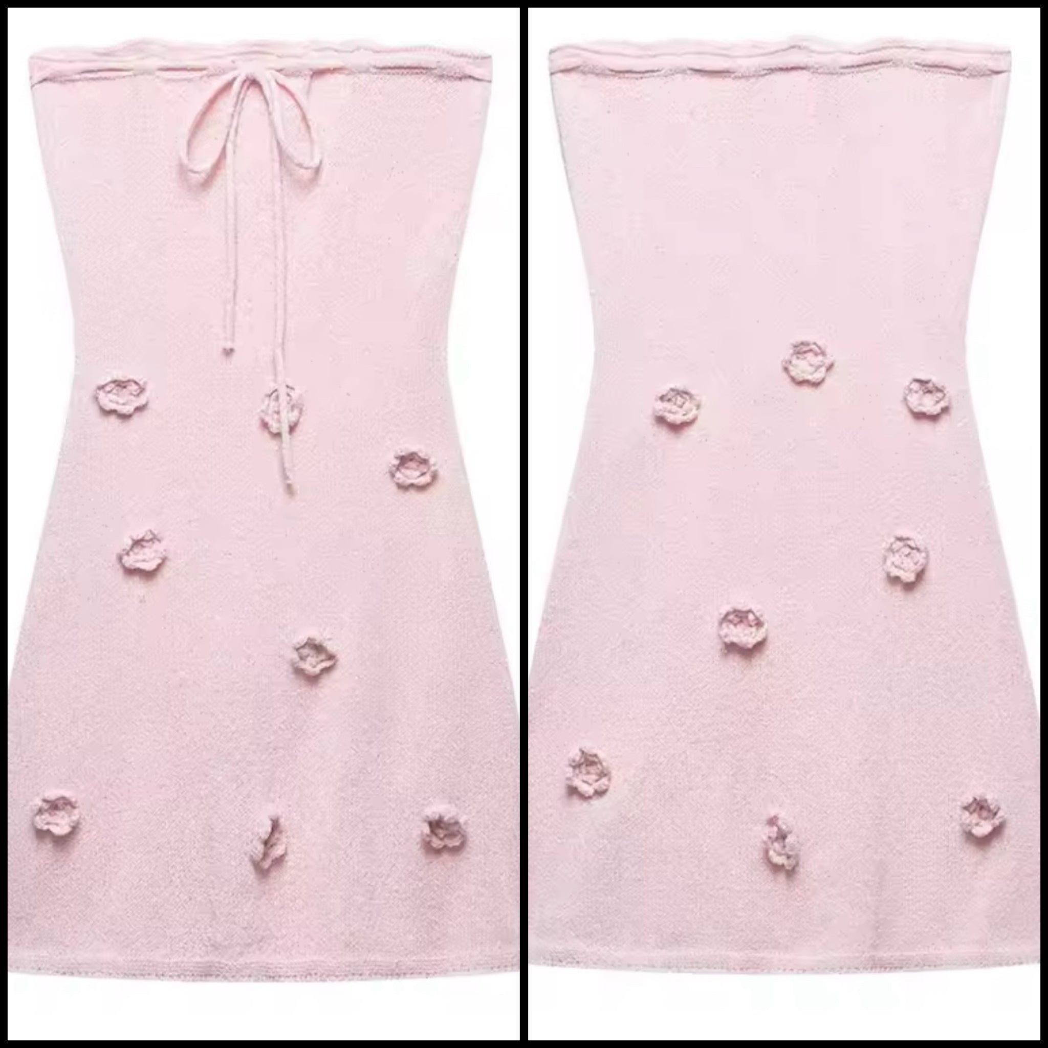 Women Strapless Pink 3D Floral Sexy Dress