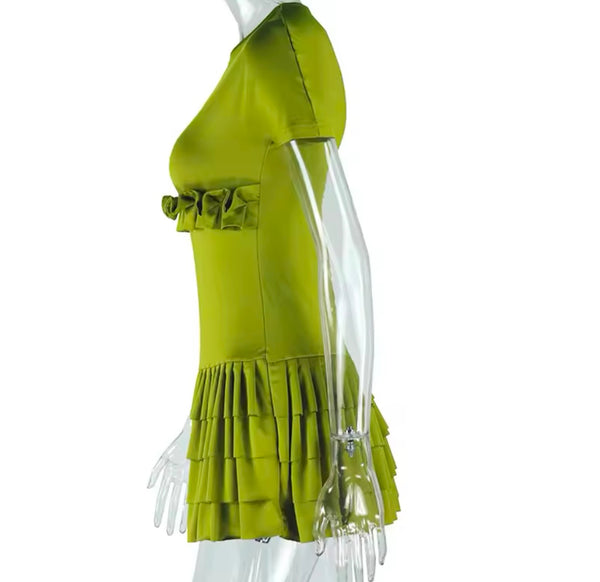 Women Sexy Ruffled Short Sleeve Solid Color Dress
