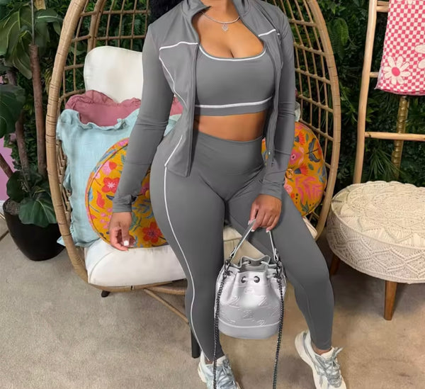 Women Color Striped Fashion Three Piece Tracksuit Pant Set