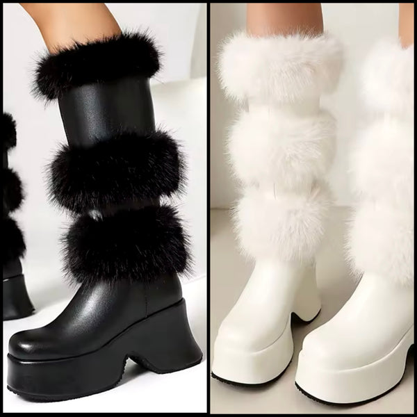 Women Fashion Platform Fur Patchwork Knee High Boots