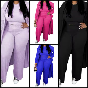 Women Solid Color Three Piece Fashion Pant Set