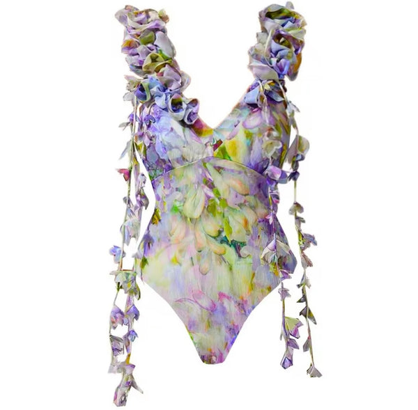 Women Sexy Floral Print Tassel Swimsuit Cover Up Set