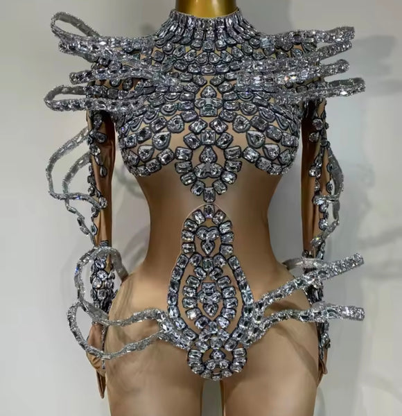Women Rhinestone Embellishment Full Sleeve Fashion Jumpsuit