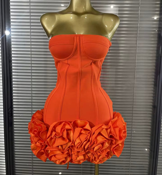 Women Sexy Strapless Corset Floral Bandage Dress
