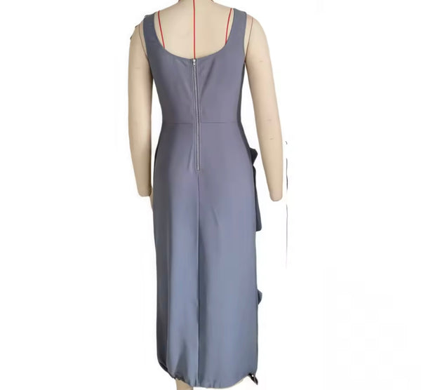 Women Sexy Sleeveless Gray Cargo Maxi Dress