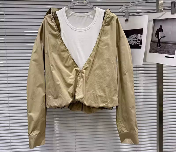 Women Fashion Khaki Tracksuit Two Piece Pant Set