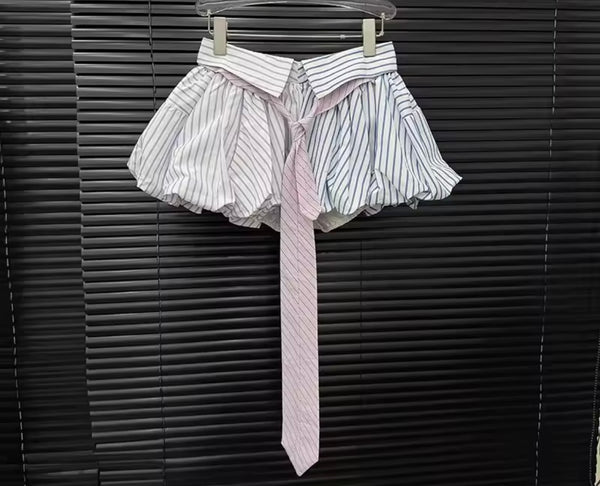 Women Sexy Fashion Color Patchwork Striped Tie Skirt