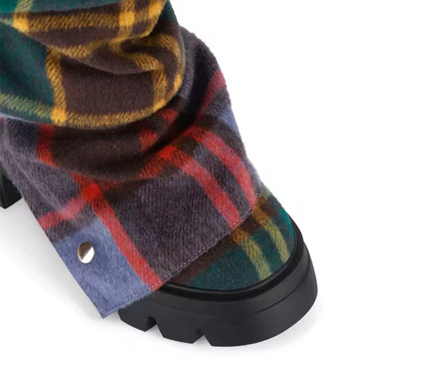 Women Fashion Color Button Faux Leather Flat Boots