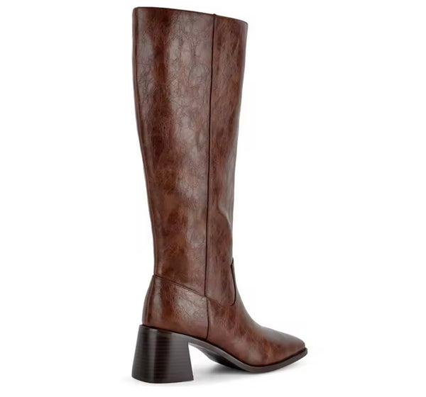 Women Fashion Pointed Toe Square Heel Knee High Boots