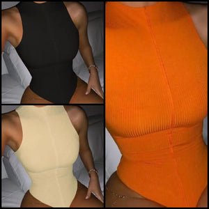 Women Ribbed Sexy Sleeveless Solid Color Bodysuit Top