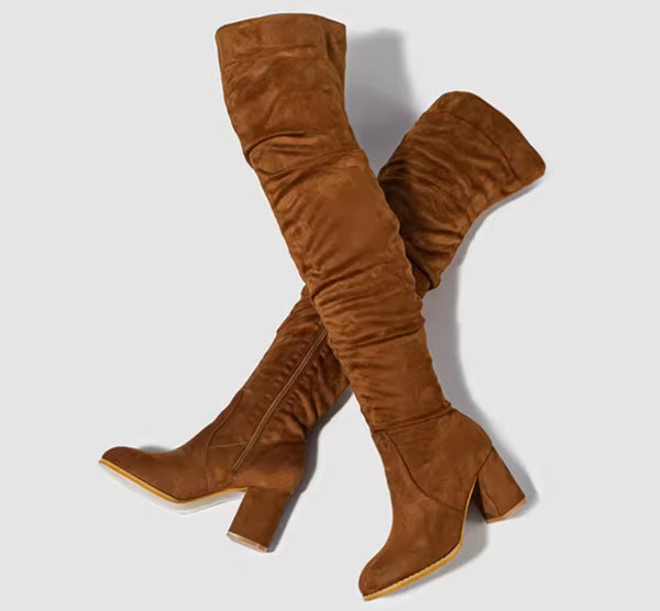 Women Color Suede Over The Knee High Heel Boots