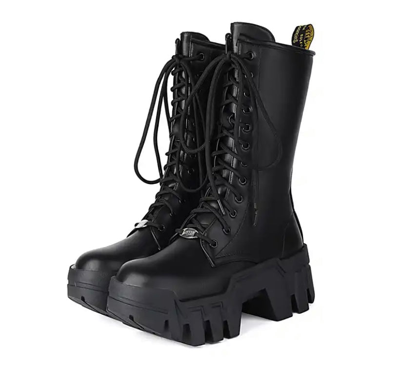 Women Fashion Color Patent Leather Lace Up Boots