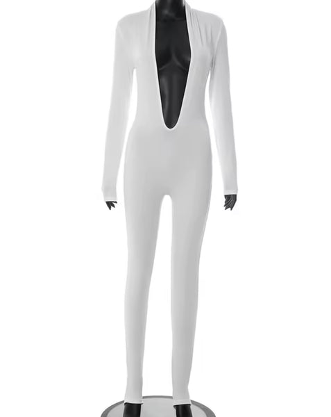Women Sexy Deep V-Neck Open Back Full Sleeve Jumpsuit