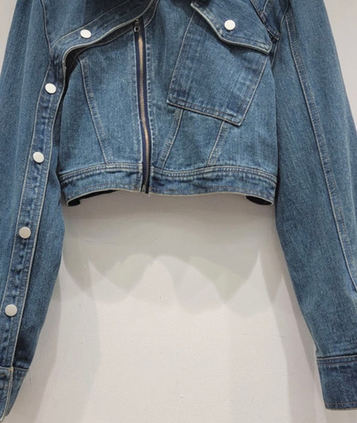 Women Button Zipper Fashion Denim Jacket