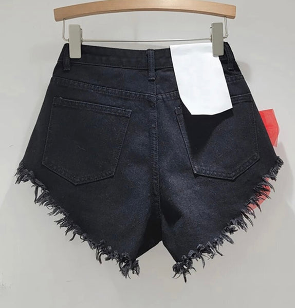 Women Fashion Fringe Denim Floral Shorts