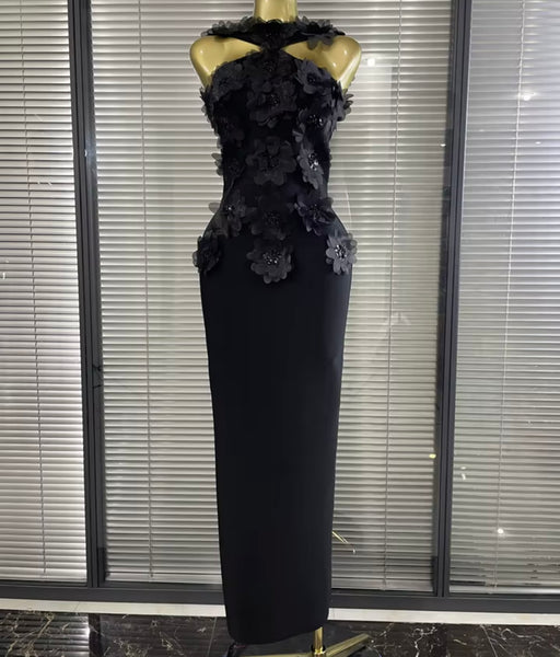 Women Sexy Sleeveless Floral Rhinestone Maxi Dress