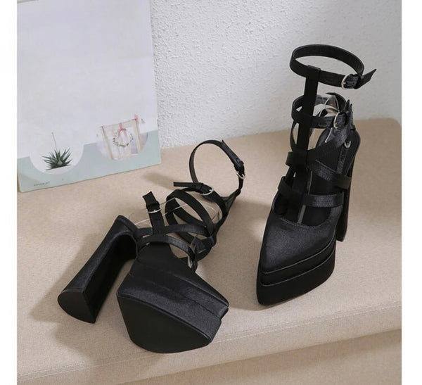 Women Fashion Pointed Toe Platform Ankle Strap High Heels