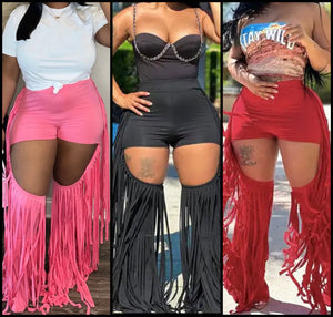 Women Fashion Fringe Tassel Cut Out Pants