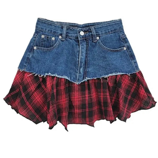 Women Sexy Fashion Color Plaid Denim Skirt