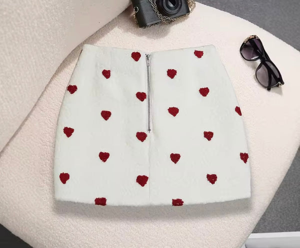 Women Sexy Fashion Furry Heart Patchwork Skirt